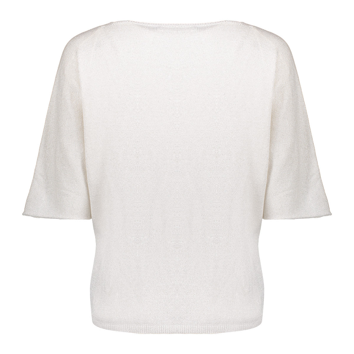 Geisha Fashion label on plain white short-sleeved knit top.