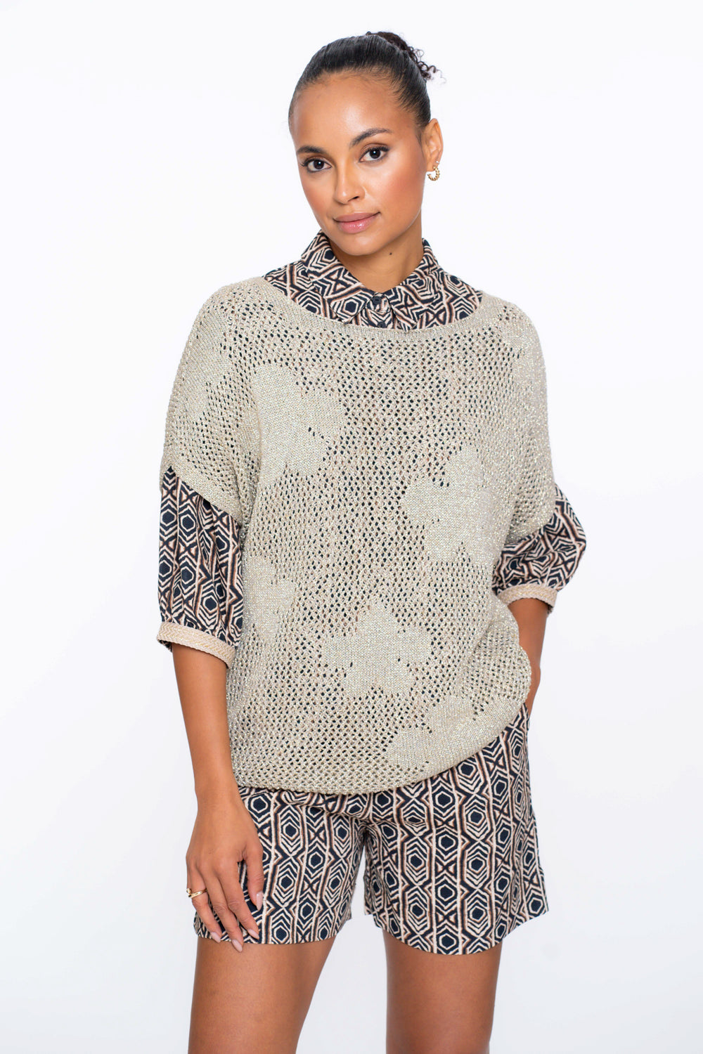 Geisha Fashion Damen Häkelpullover mit Blumenmuster