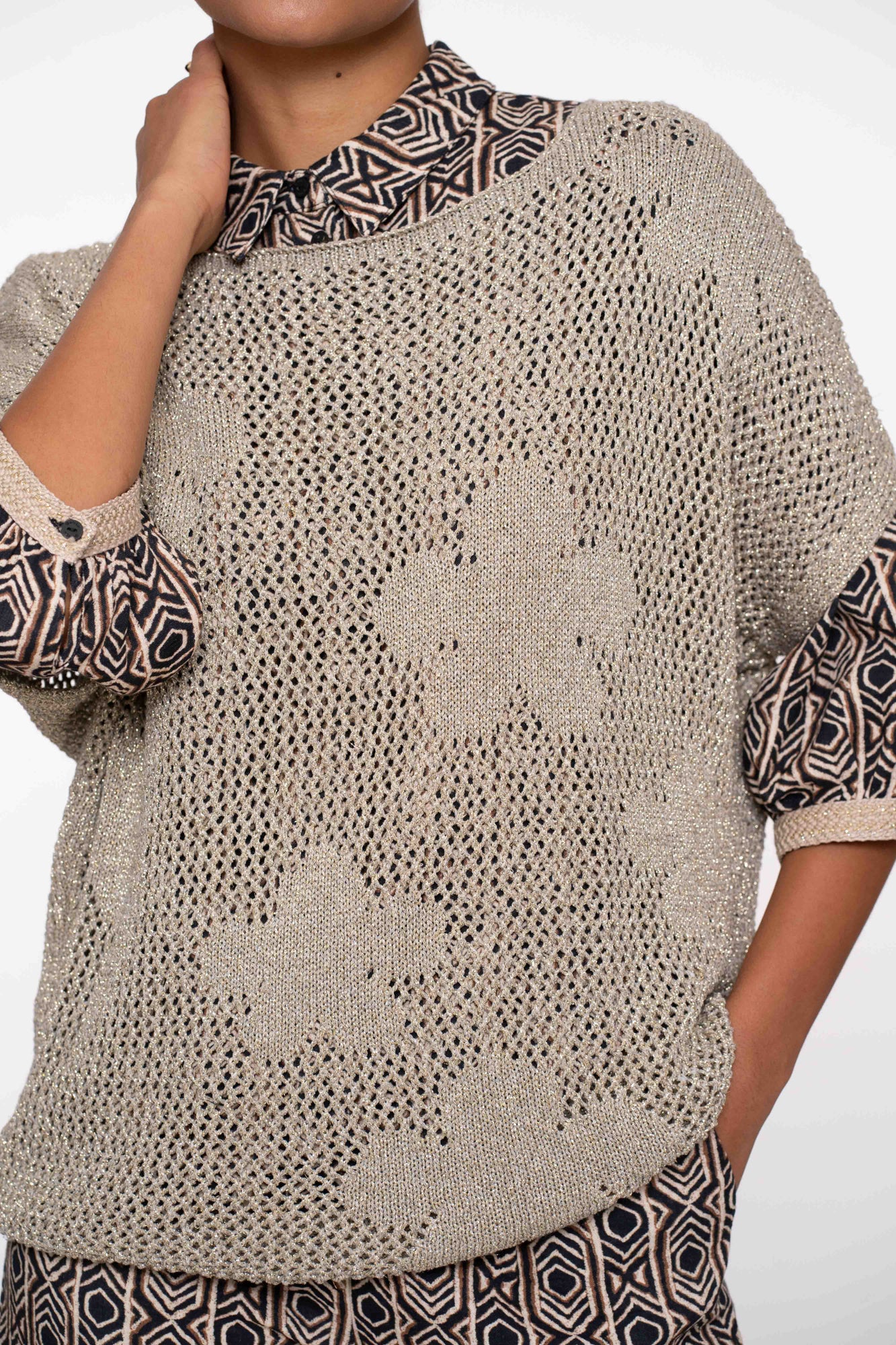 Geisha Fashion Damen Häkelpullover mit Blumenmuster