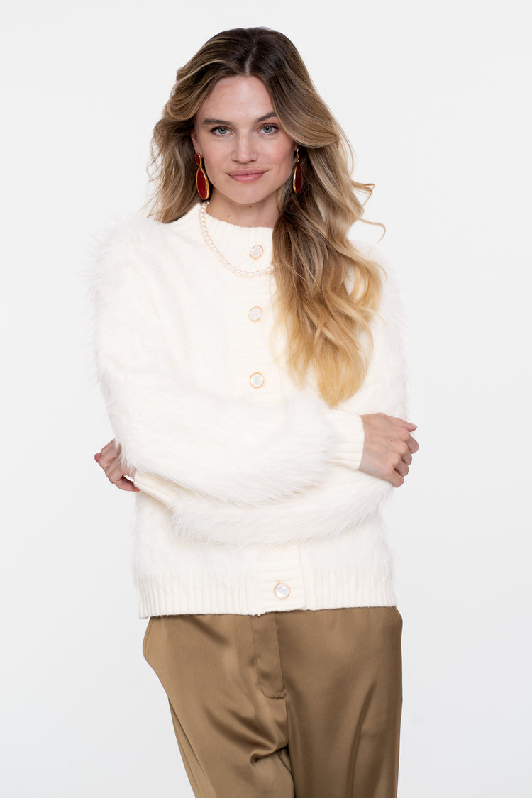 Geisha Damen-Boxy-Strickjacke mit Haarstruktur