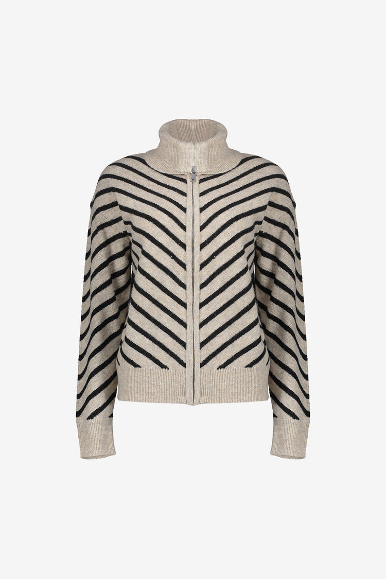 Geisha Damen-Strickjacke mit Stehkragen und Streifenmuster
