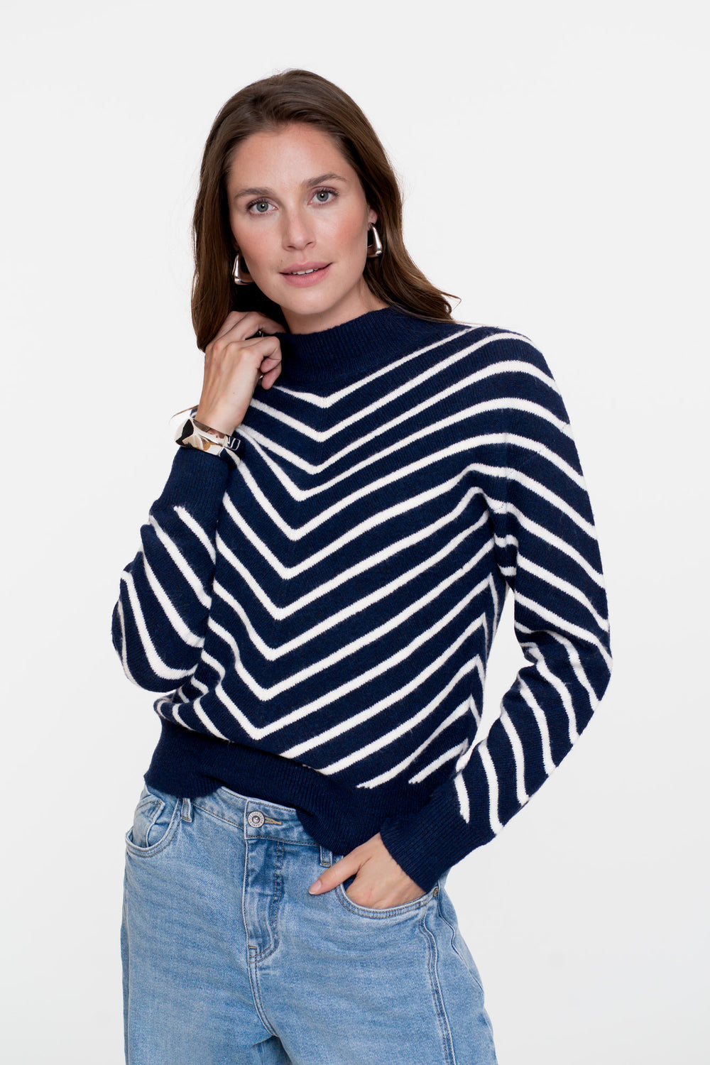 Geisha Damenpullover mit Streifenmuster und Rollkragen