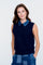 Geisha Damen Strickweste mit Denim-Kragen