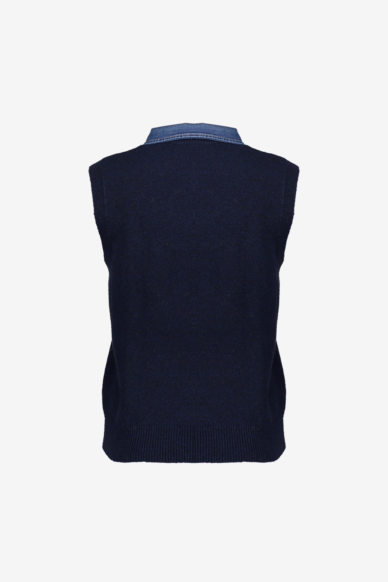 Geisha Damen Strickweste mit Denim-Kragen