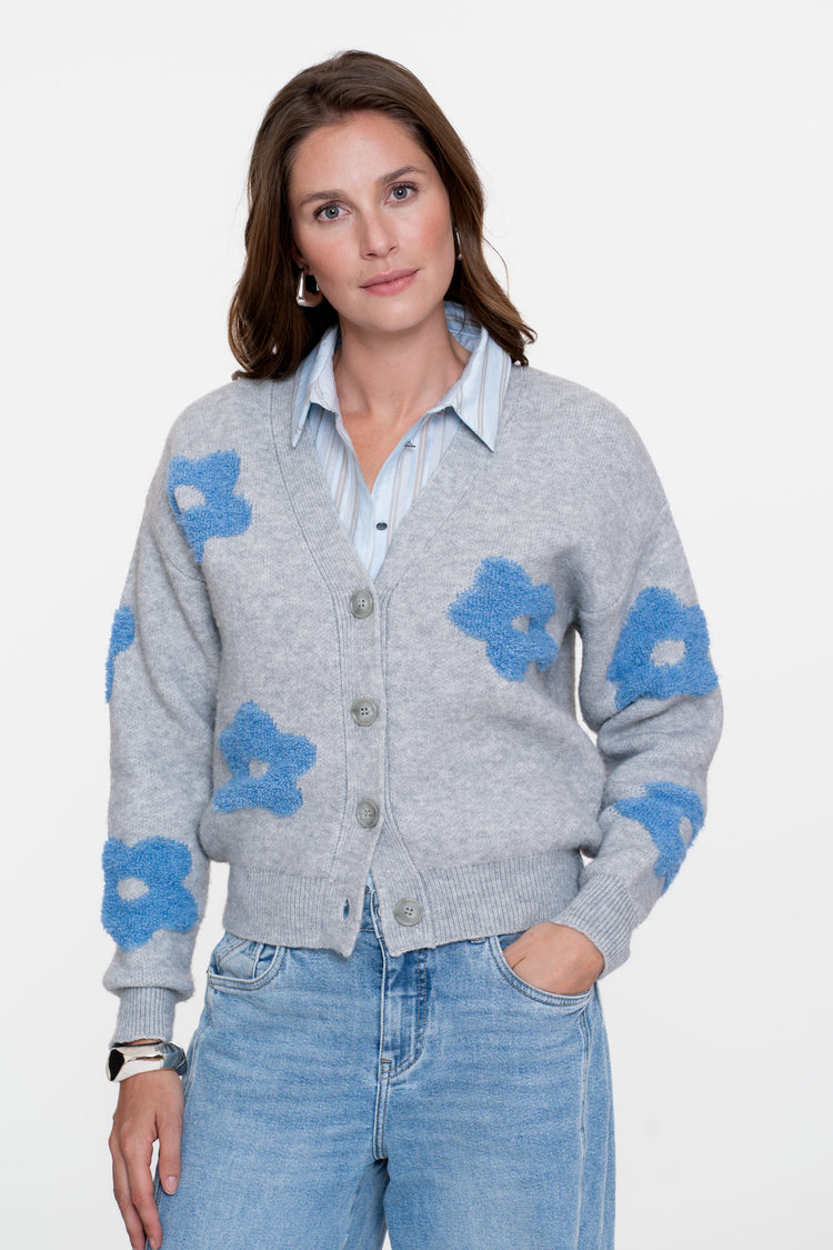 Geisha Damen-Oversized-Strickjacke mit Blumenmotiv