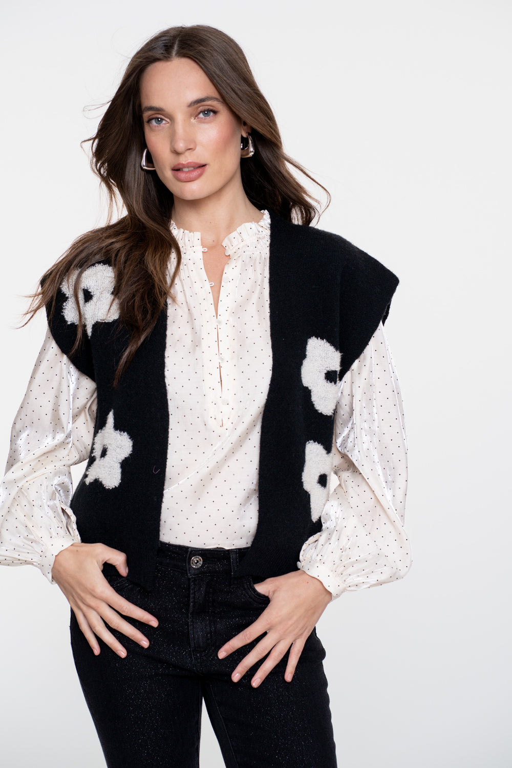 Geisha Damen-boxy Strickjacke mit Blumenmotiv