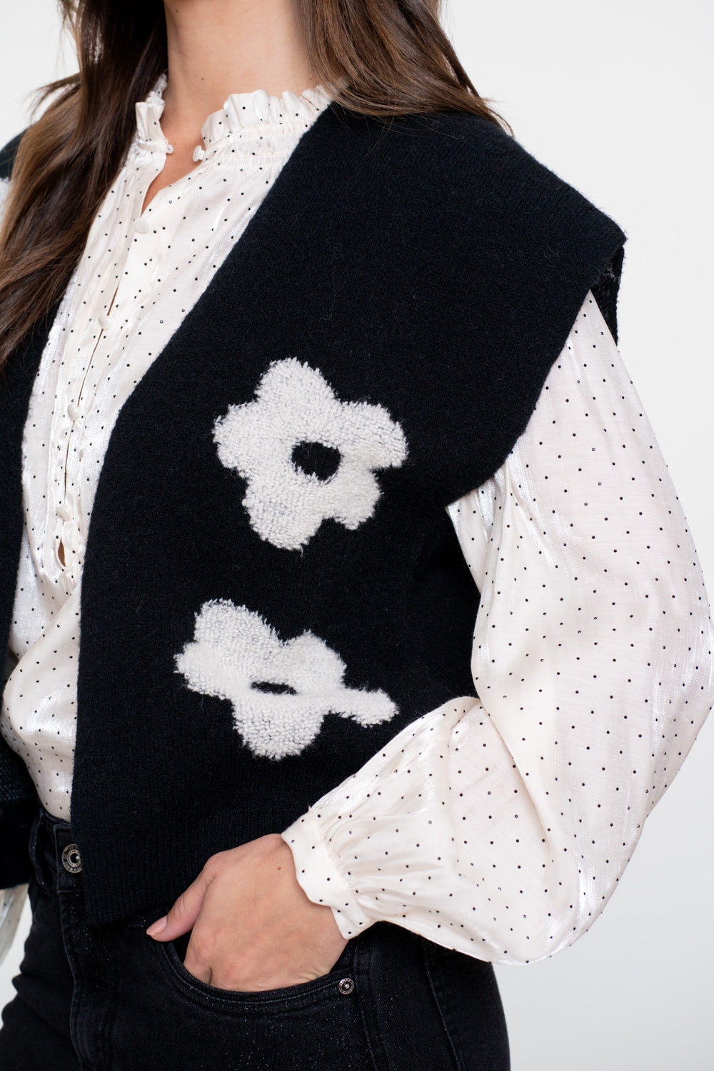 Geisha Damen-boxy Strickjacke mit Blumenmotiv