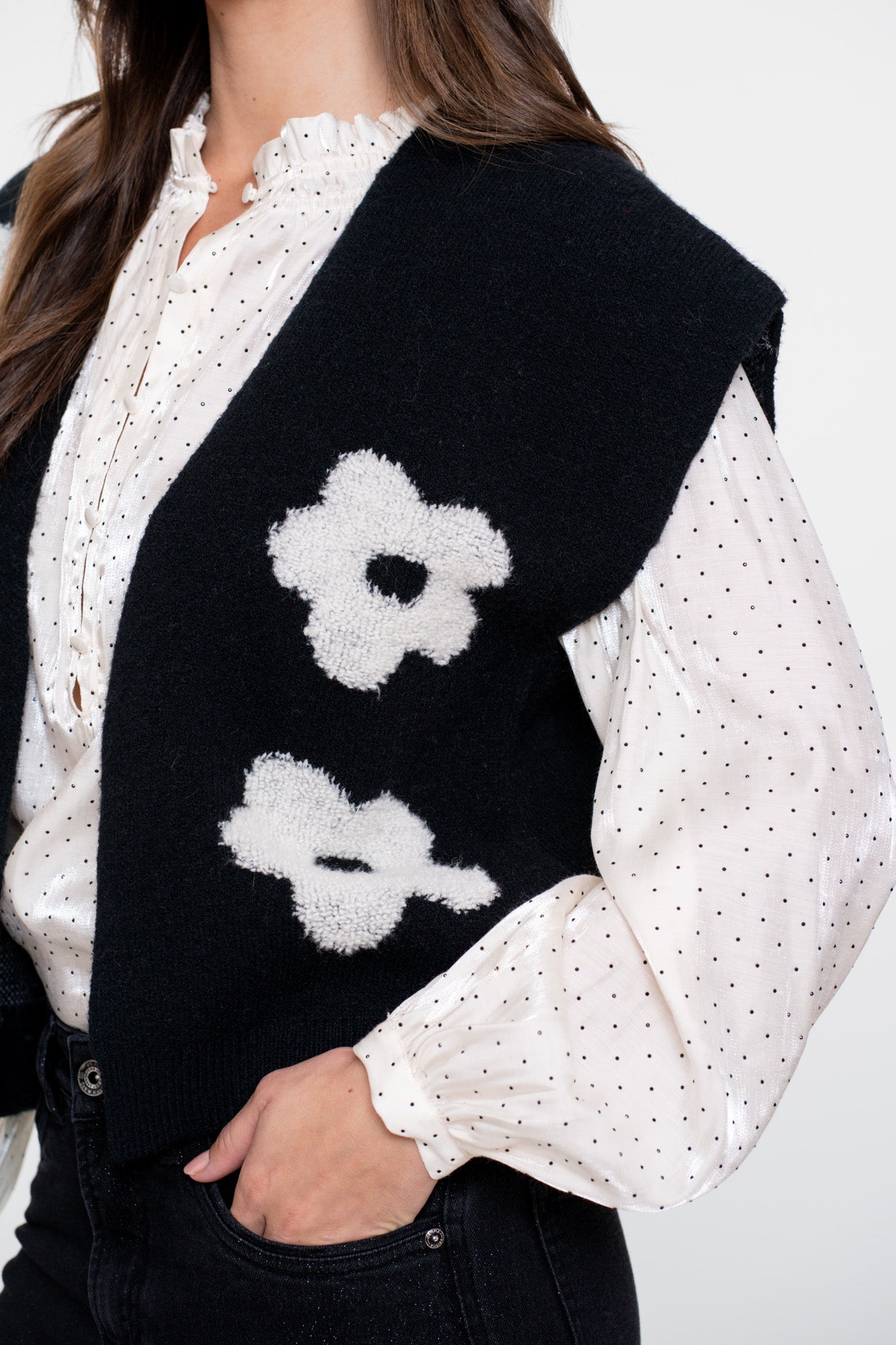Geisha Damen-boxy Strickjacke mit Blumenmotiv