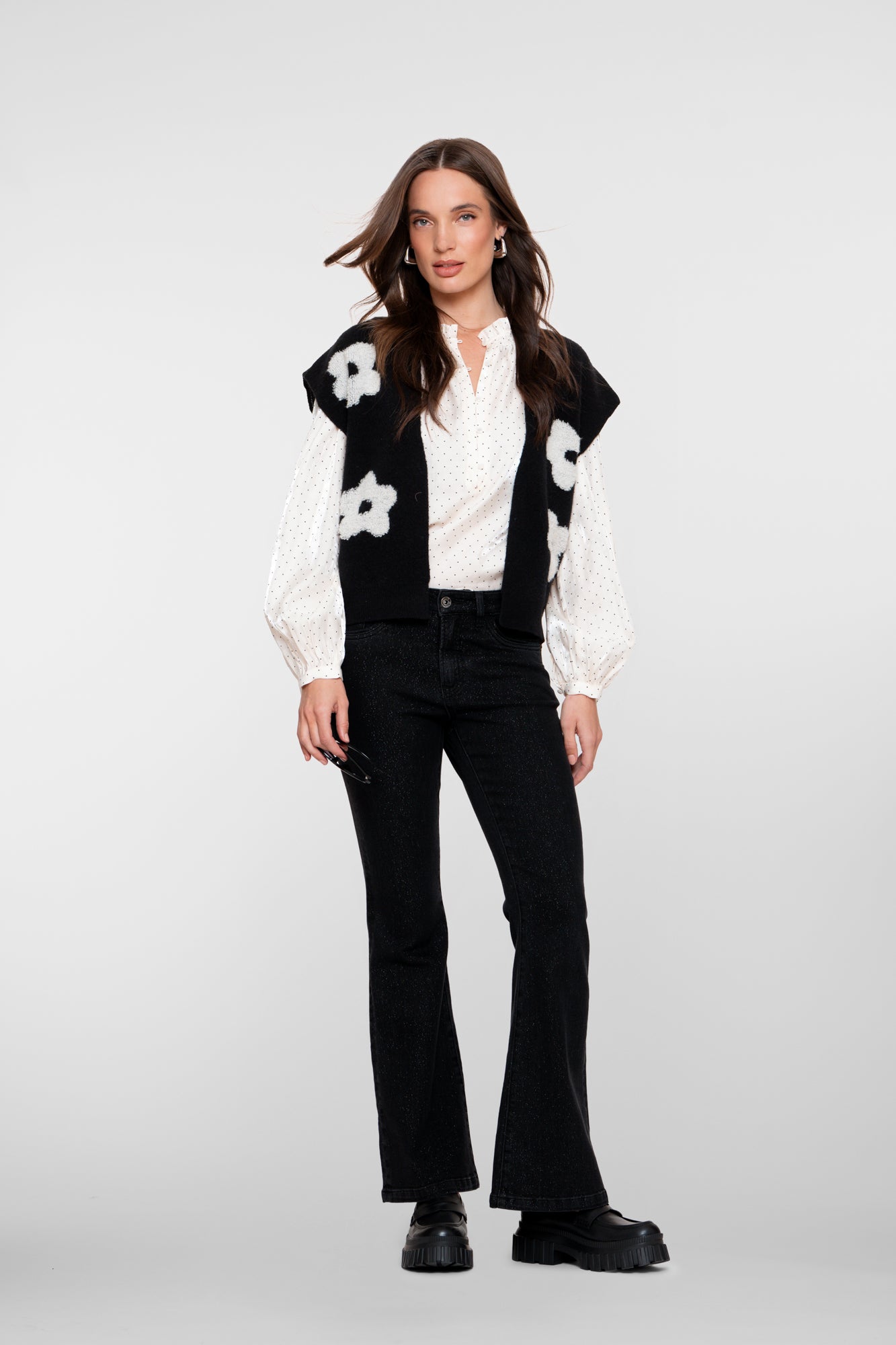 Geisha Damen-boxy Strickjacke mit Blumenmotiv
