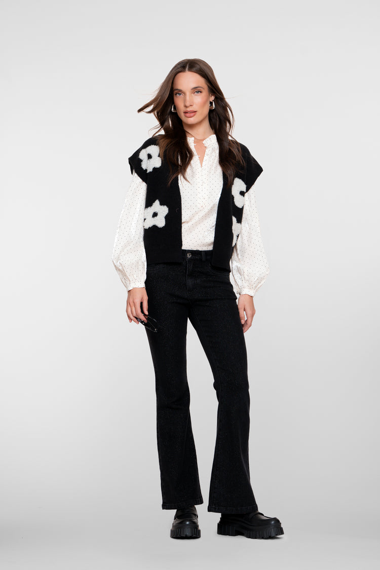 Geisha Damen-boxy Strickjacke mit Blumenmotiv