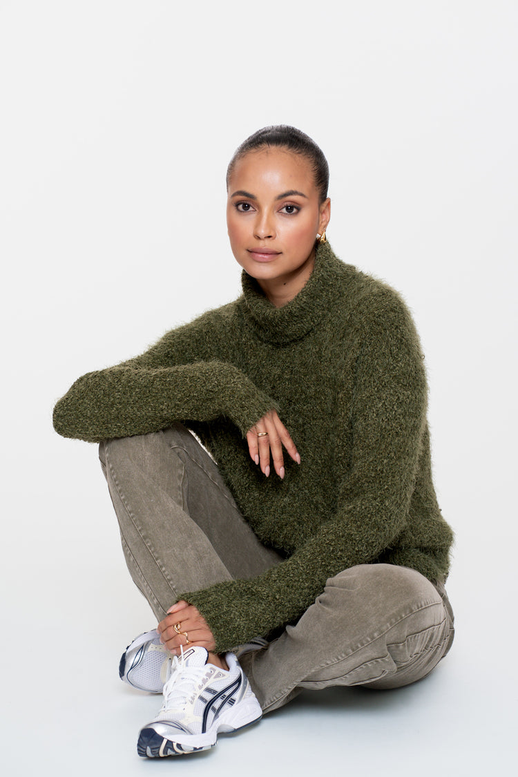 Geisha Damen-Zopfpullover mit Rollkragen