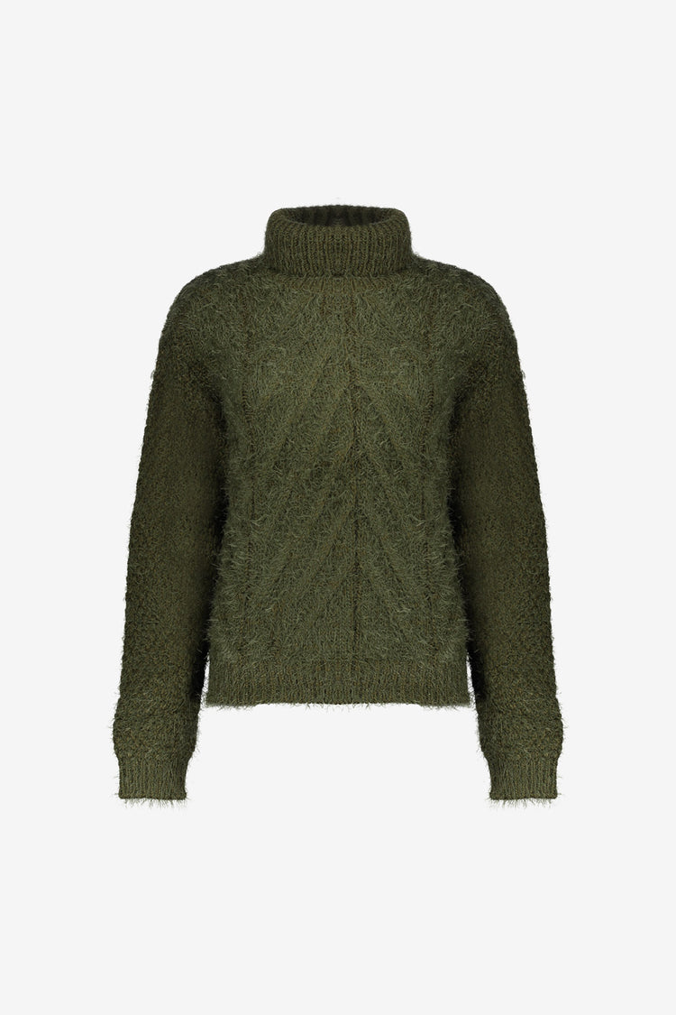 Geisha Damen-Zopfpullover mit Rollkragen