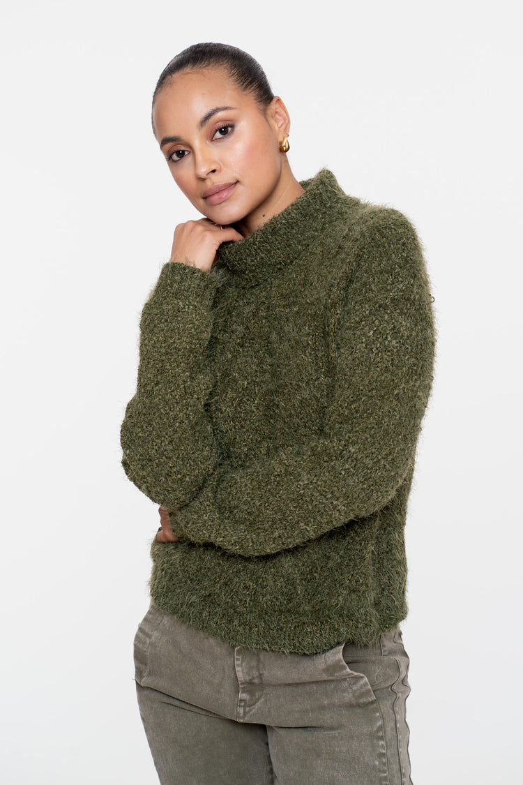 Geisha Damen-Zopfpullover mit Rollkragen