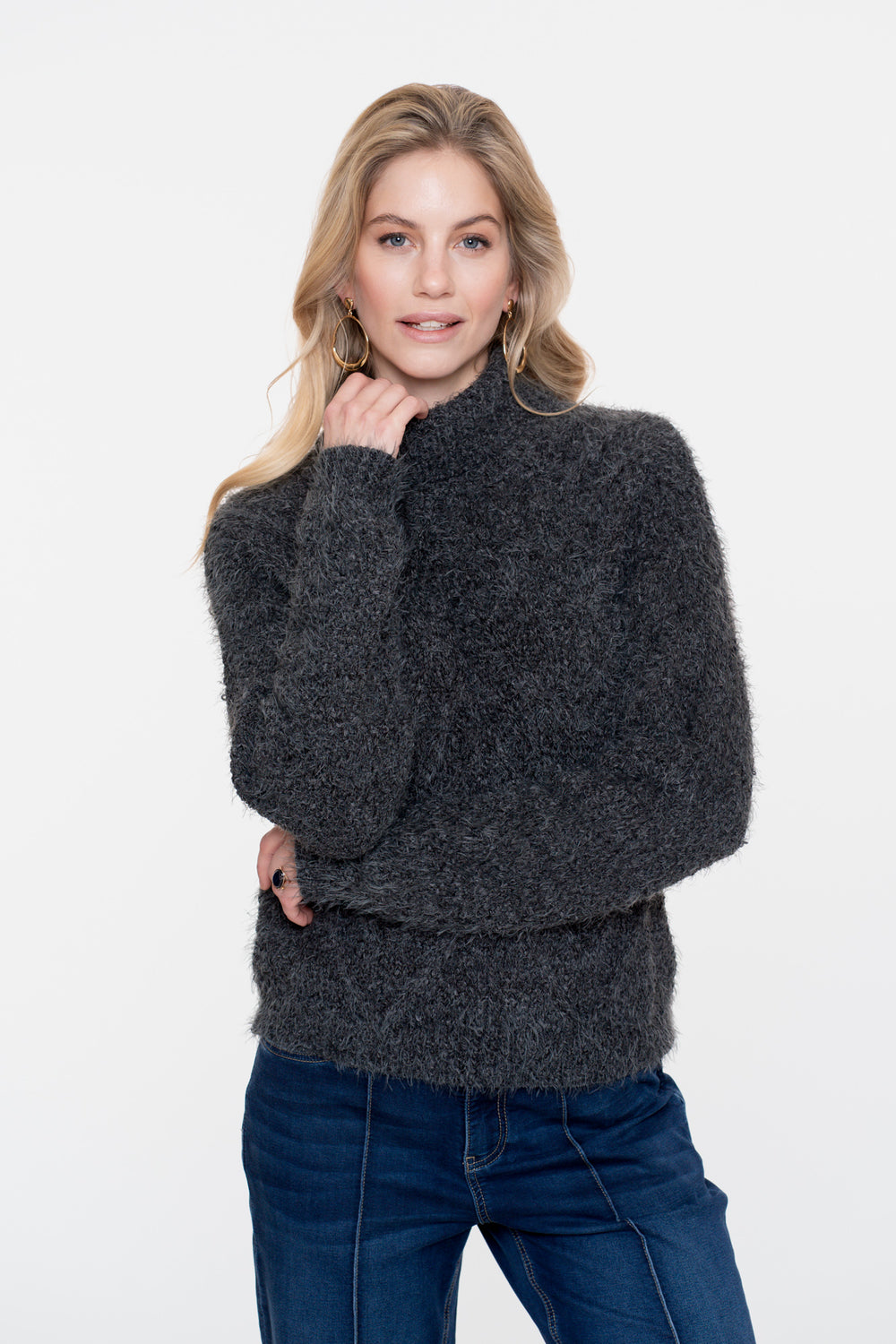Geisha Damen-Zopfpullover mit Rollkragen