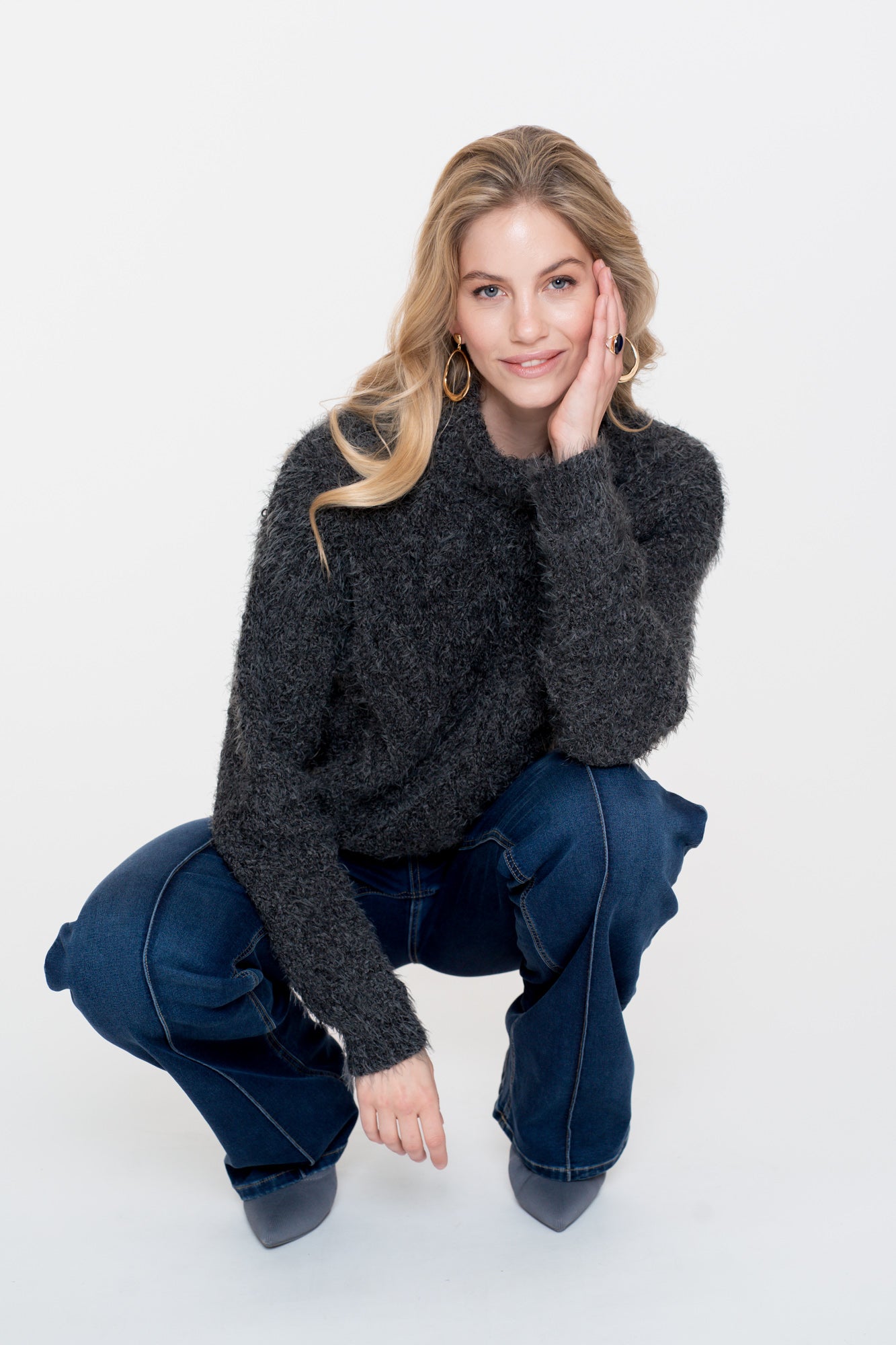 Geisha Damen-Zopfpullover mit Rollkragen