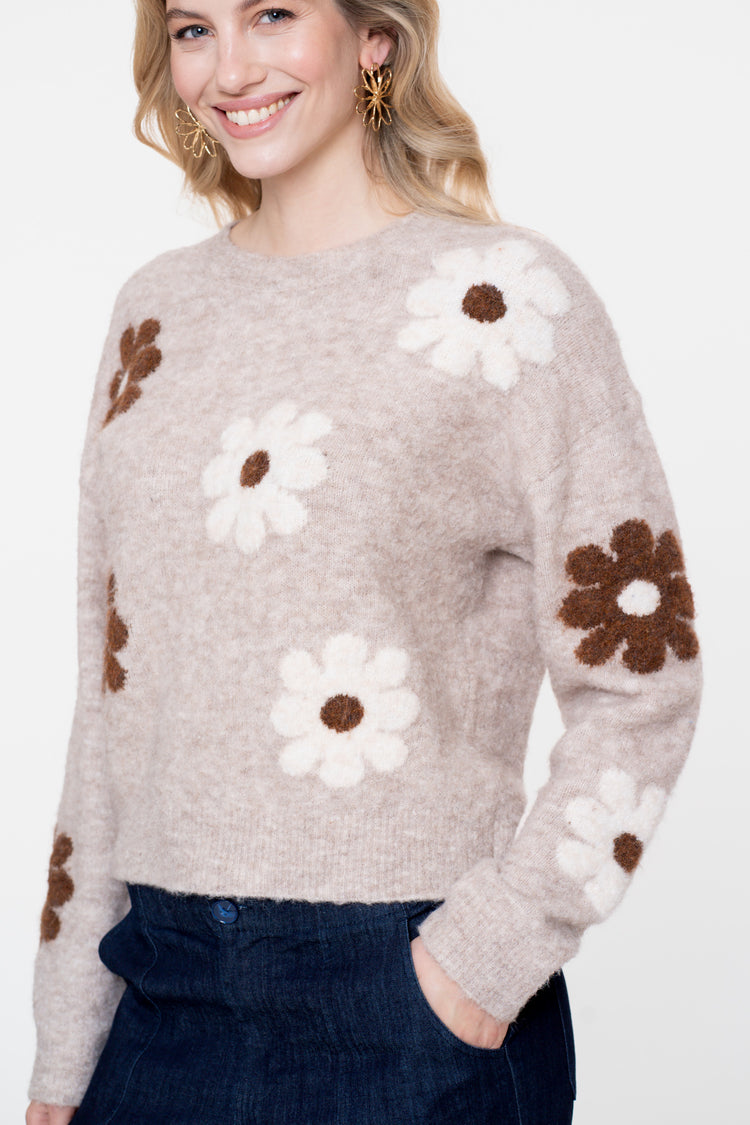 Geisha Damenpullover mit besticktem Blumenmuster