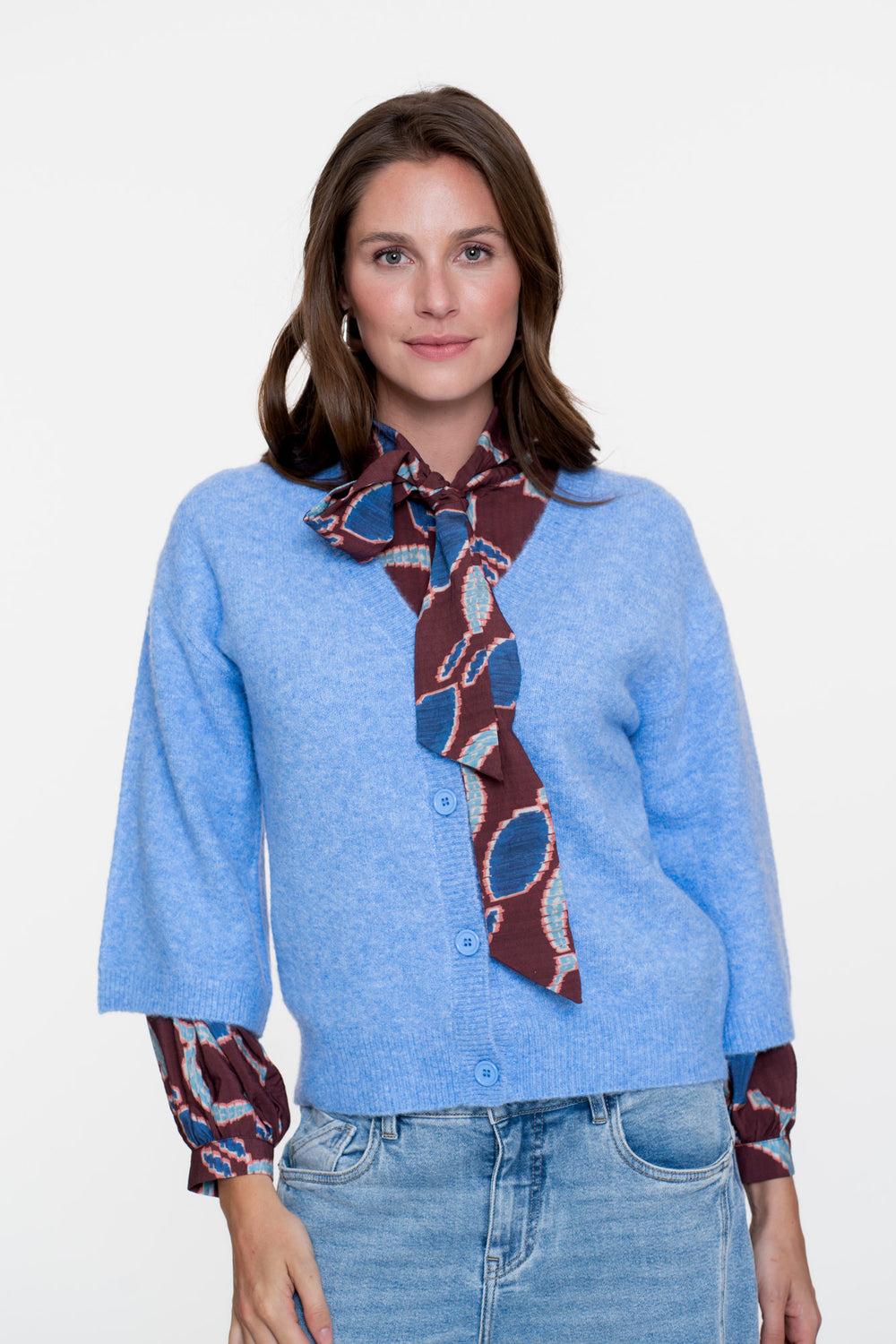 Geisha Damenstrickjacke mit V-Ausschnitt und weiten 3/4-Ärmeln