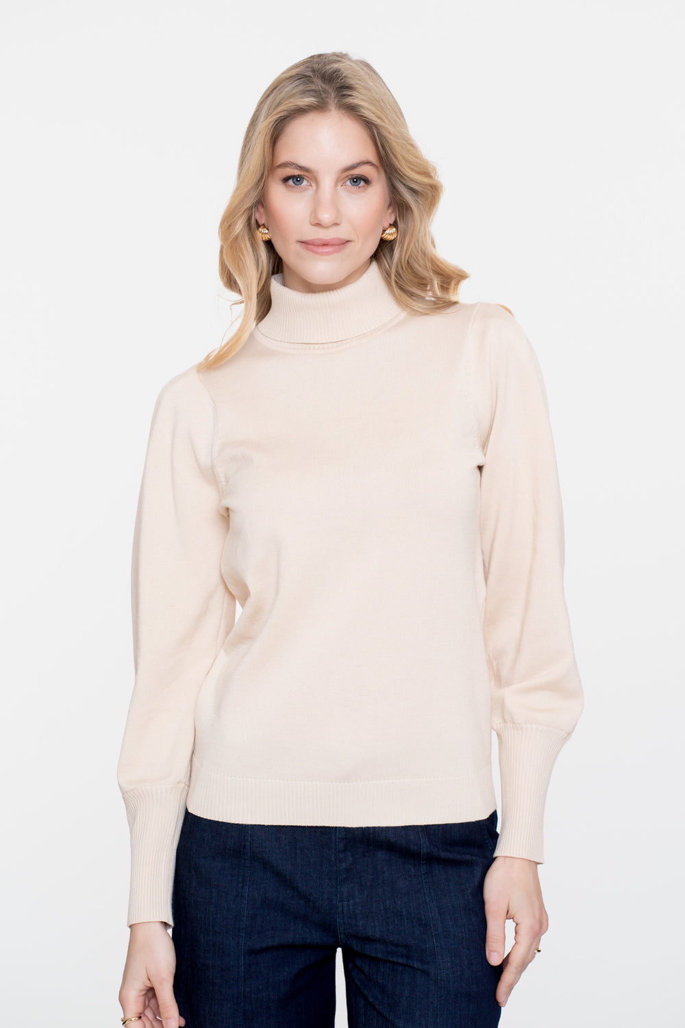 Geisha Damenfigurbetonter Basicpullover mit Puffärmeln
