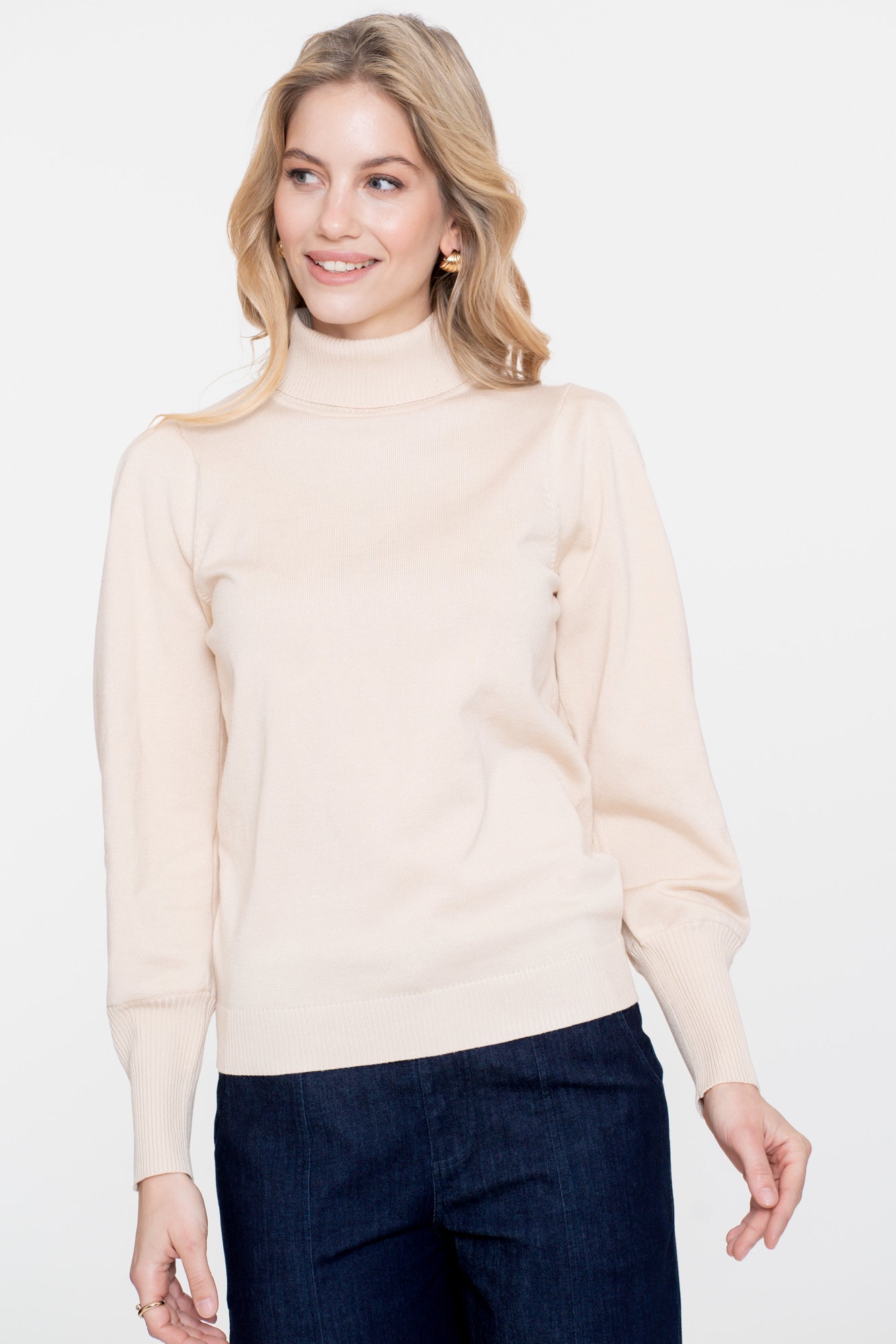 Geisha Damenfigurbetonter Basicpullover mit Puffärmeln