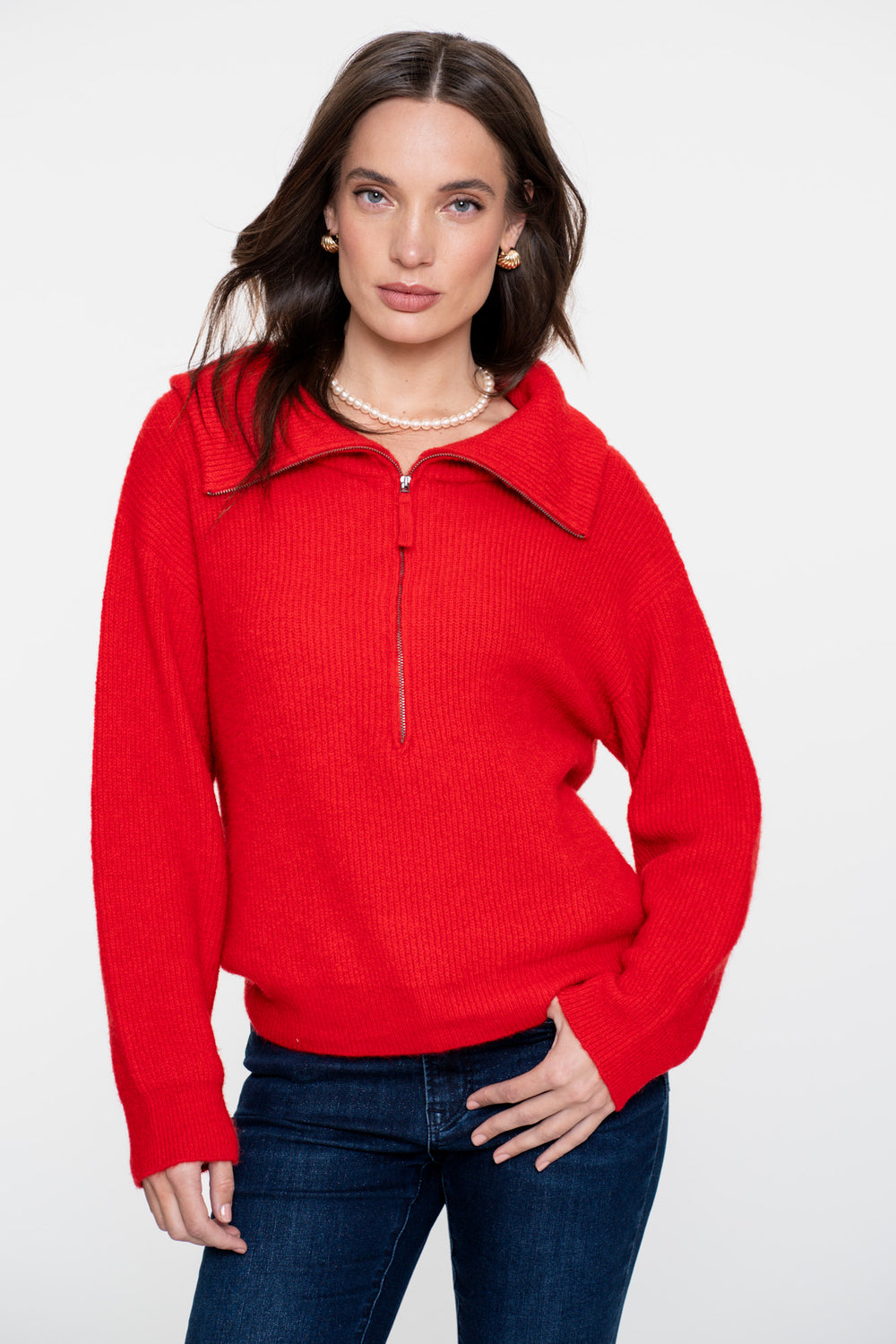 Geisha Damen-Strickpullover mit hohem Reißverschlusskragen