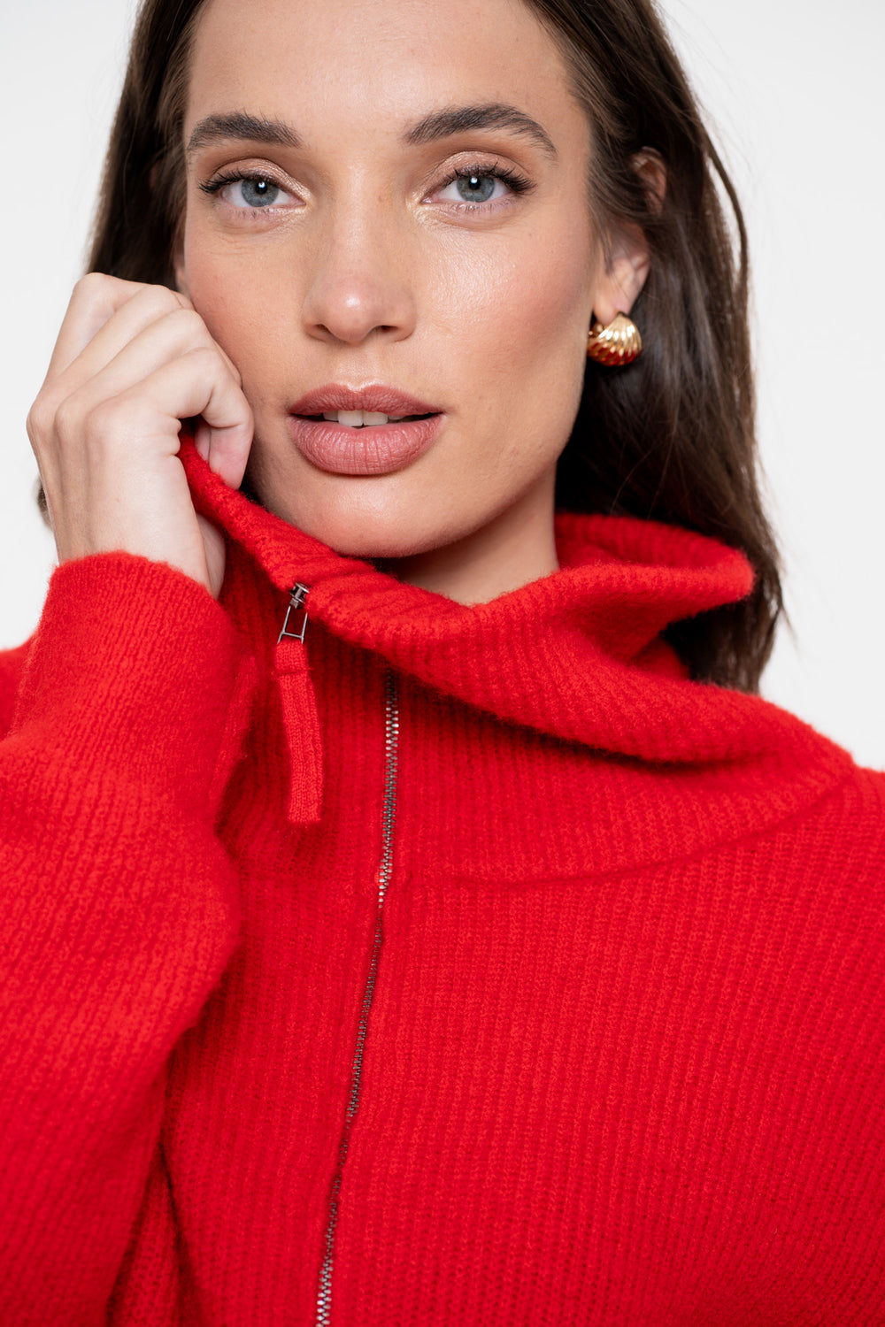 Geisha Damen-Strickpullover mit hohem Reißverschlusskragen