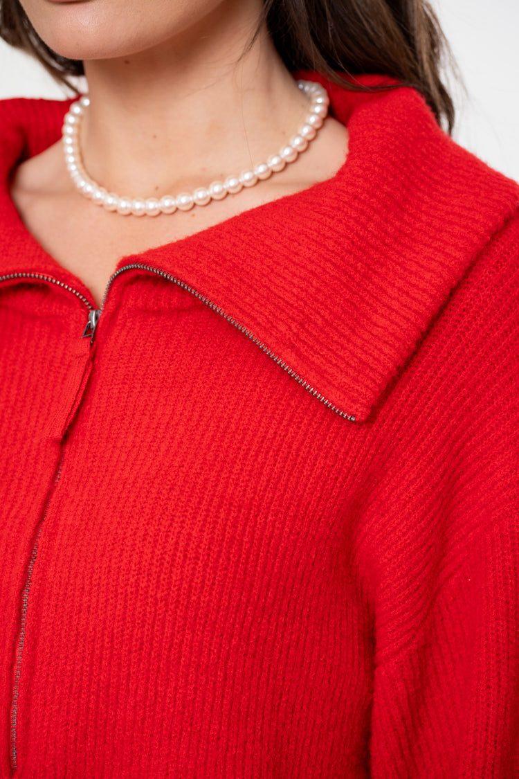 Geisha Damen-Strickpullover mit hohem Reißverschlusskragen