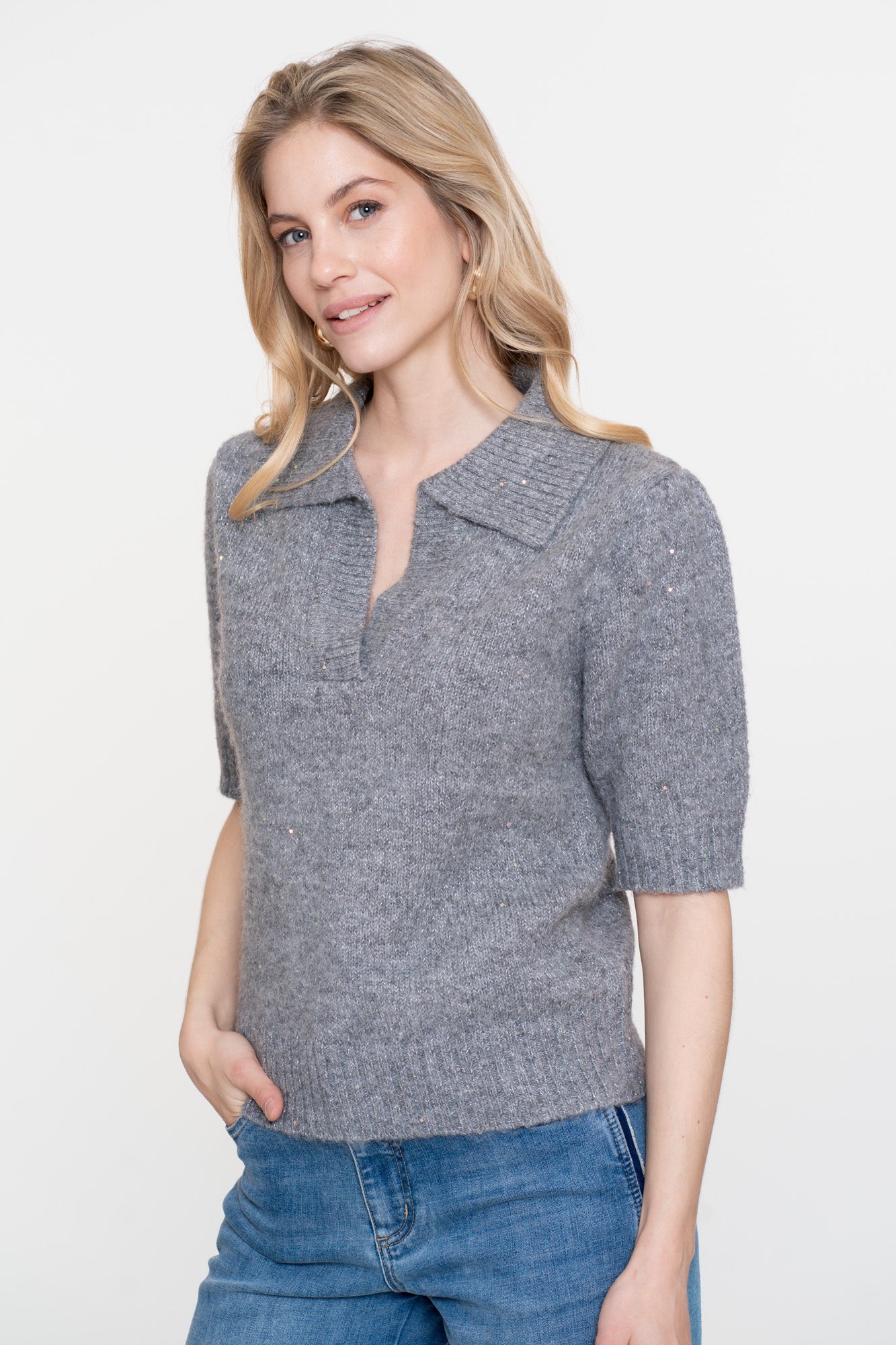 Geisha Damen Pullover mit kurzen Ärmeln und Lurex