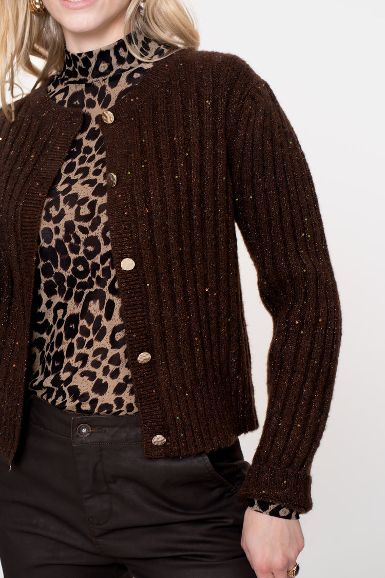 Geisha Damenstrickjacke mit Lurex und Knöpfen