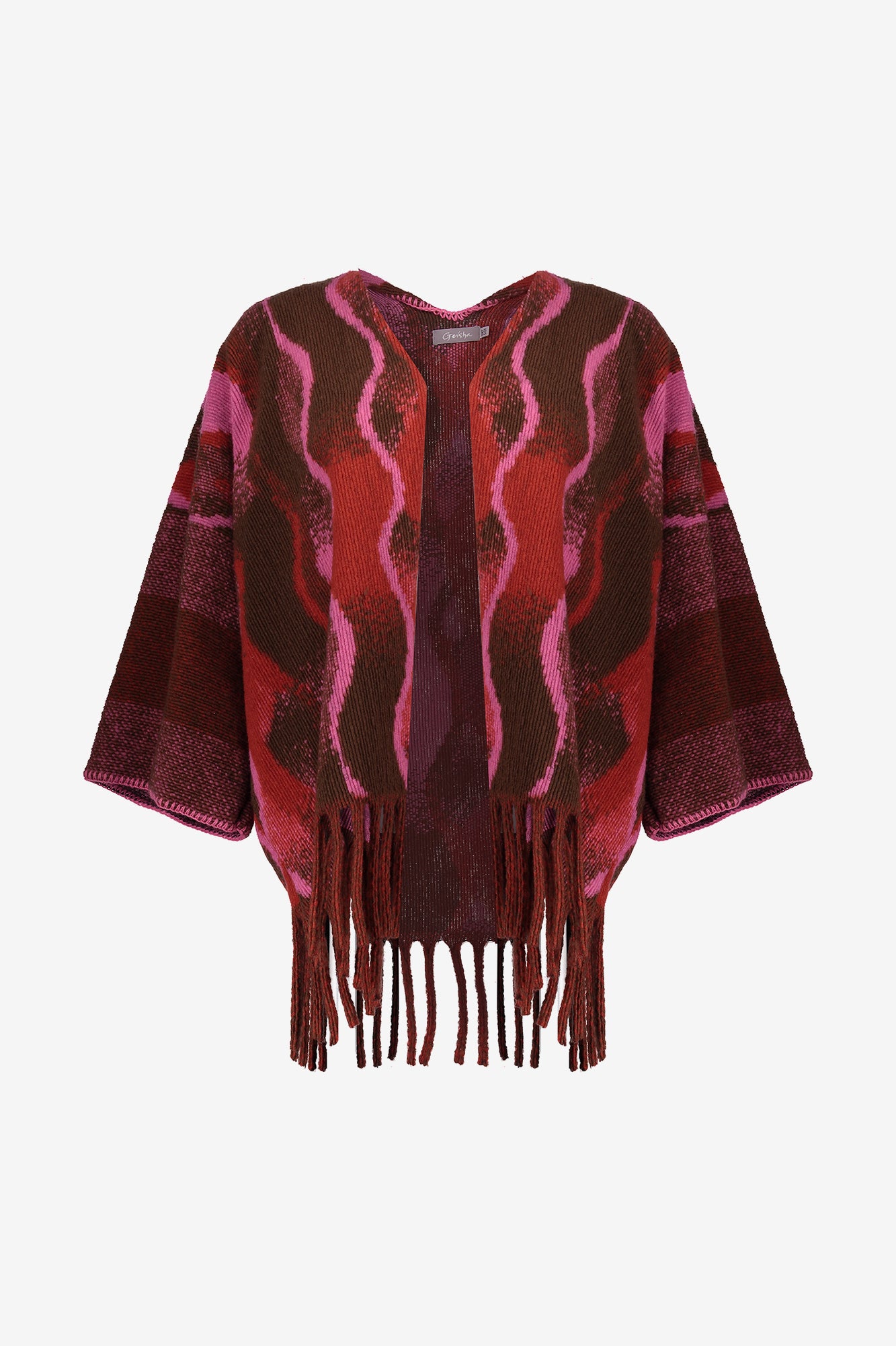 Geisha Damen-Poncho mit Swirl-Print und Fransen