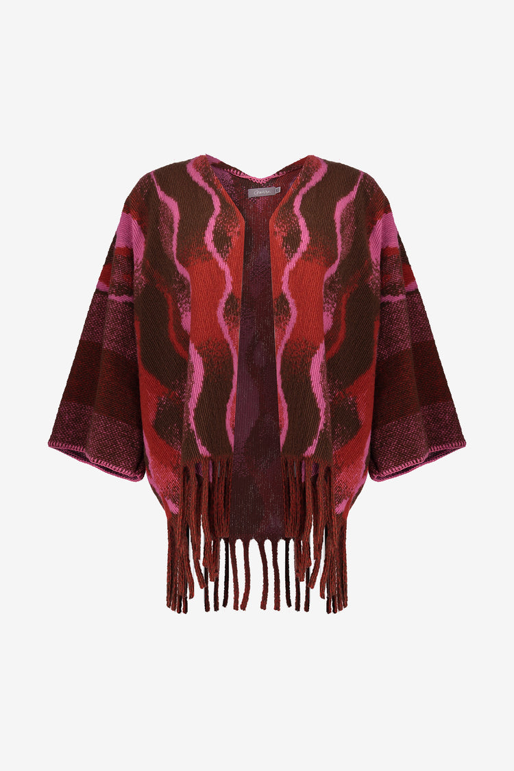 Geisha Damen-Poncho mit Swirl-Print und Fransen