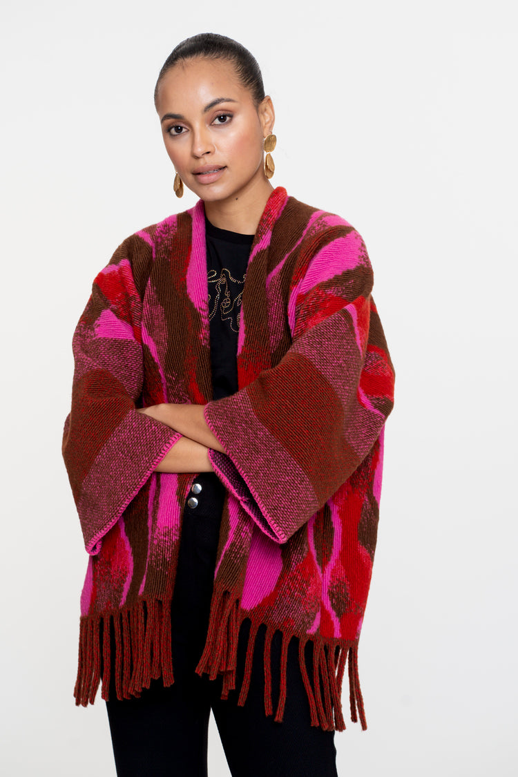 Geisha Damen-Poncho mit Swirl-Print und Fransen