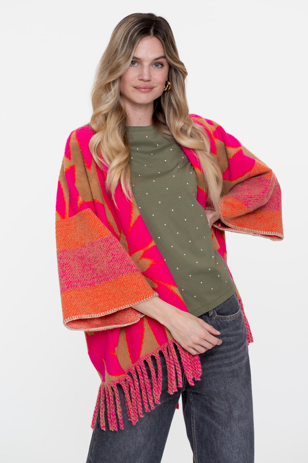 Geisha Damen bunter Poncho mit Fransen