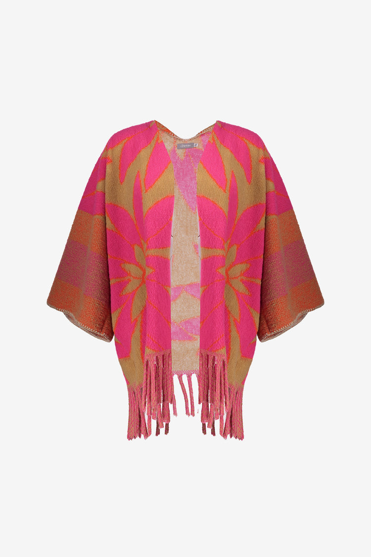 Geisha Damen bunter Poncho mit Fransen