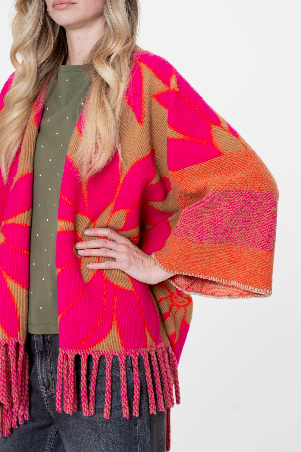 Geisha Damen bunter Poncho mit Fransen