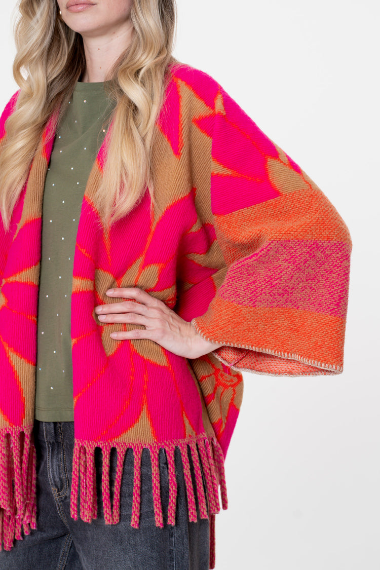 Geisha Damen bunter Poncho mit Fransen