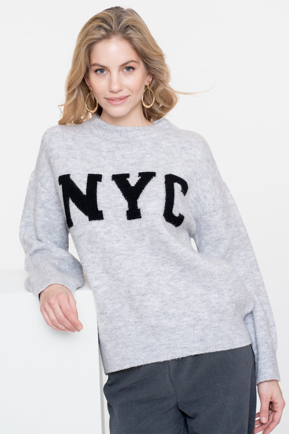 Geisha Damen-Oversized-Strickpullover mit NYC-Schriftzug