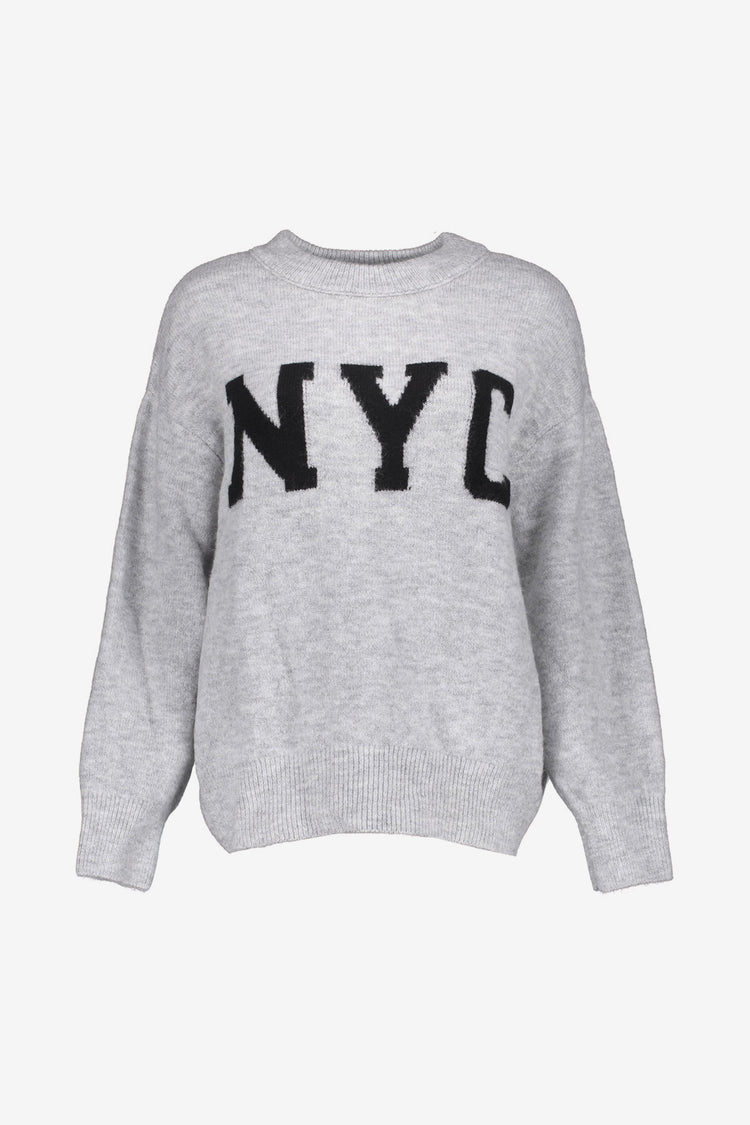 Geisha Damen-Oversized-Strickpullover mit NYC-Schriftzug