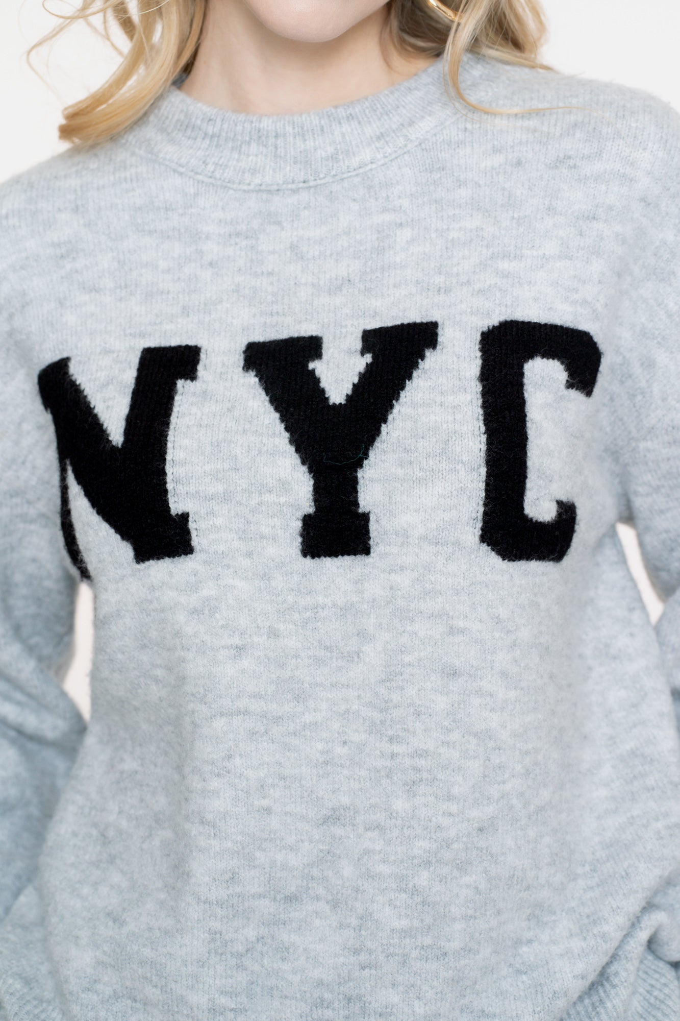 Geisha Damen-Oversized-Strickpullover mit NYC-Schriftzug