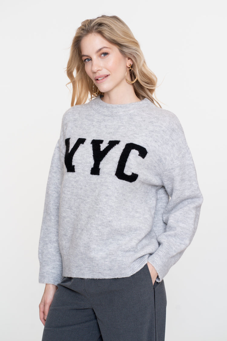 Geisha Damen-Oversized-Strickpullover mit NYC-Schriftzug