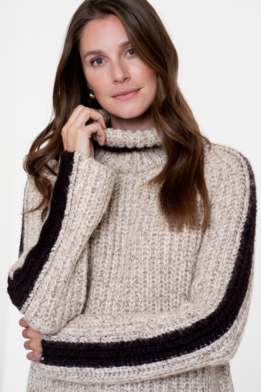 Geisha Damen-Zweifarbiger Zopfpullover