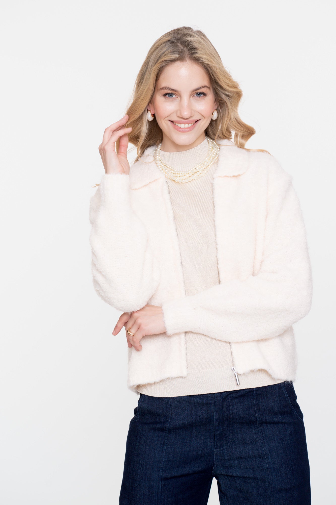 Geisha Damen-Strickjacke in Wolloptik mit Reißverschluss