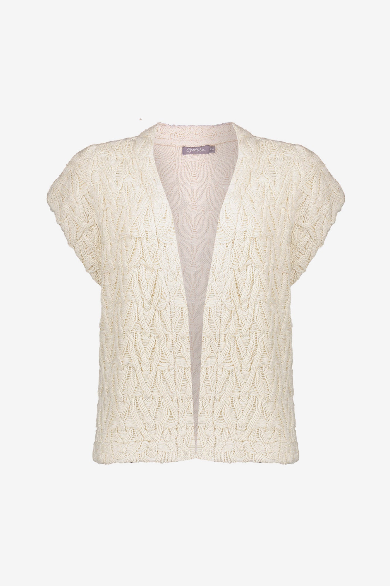 Geisha Damen-Gilet mit Schulterpolstern und Häkelmuster