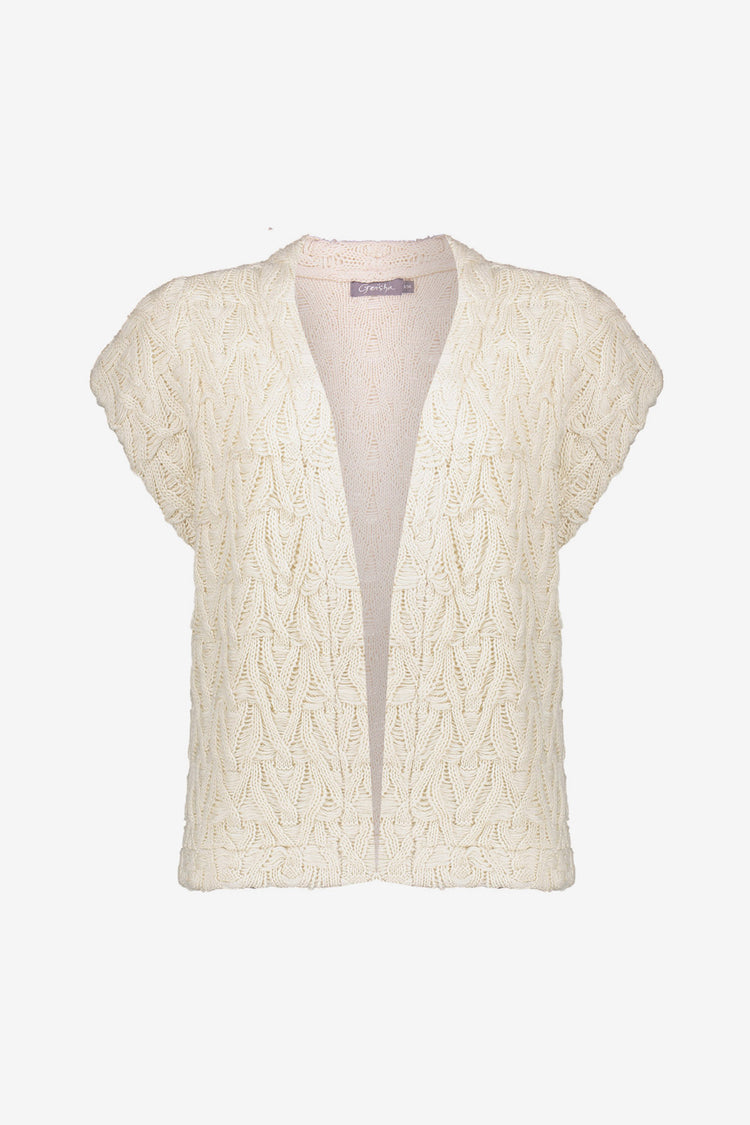 Geisha Damen-Gilet mit Schulterpolstern und Häkelmuster