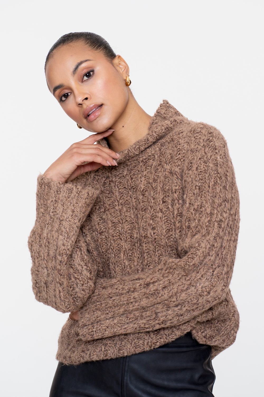 Geisha Damen-Melange-Pullover mit Stehkragen