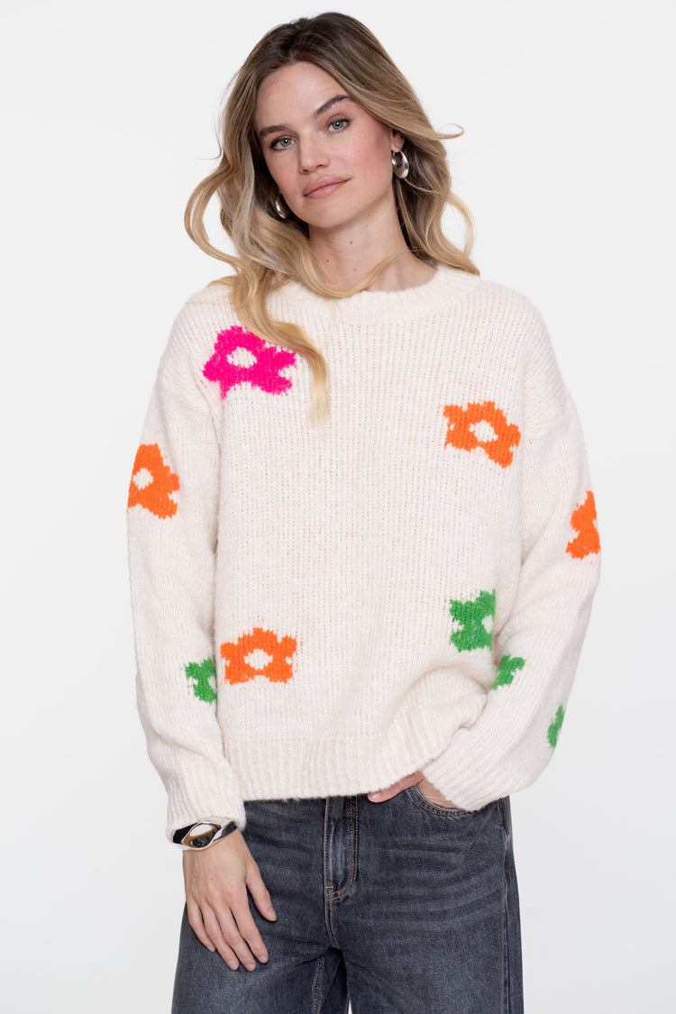 Geisha Damenpullover mit bestickten Blumen