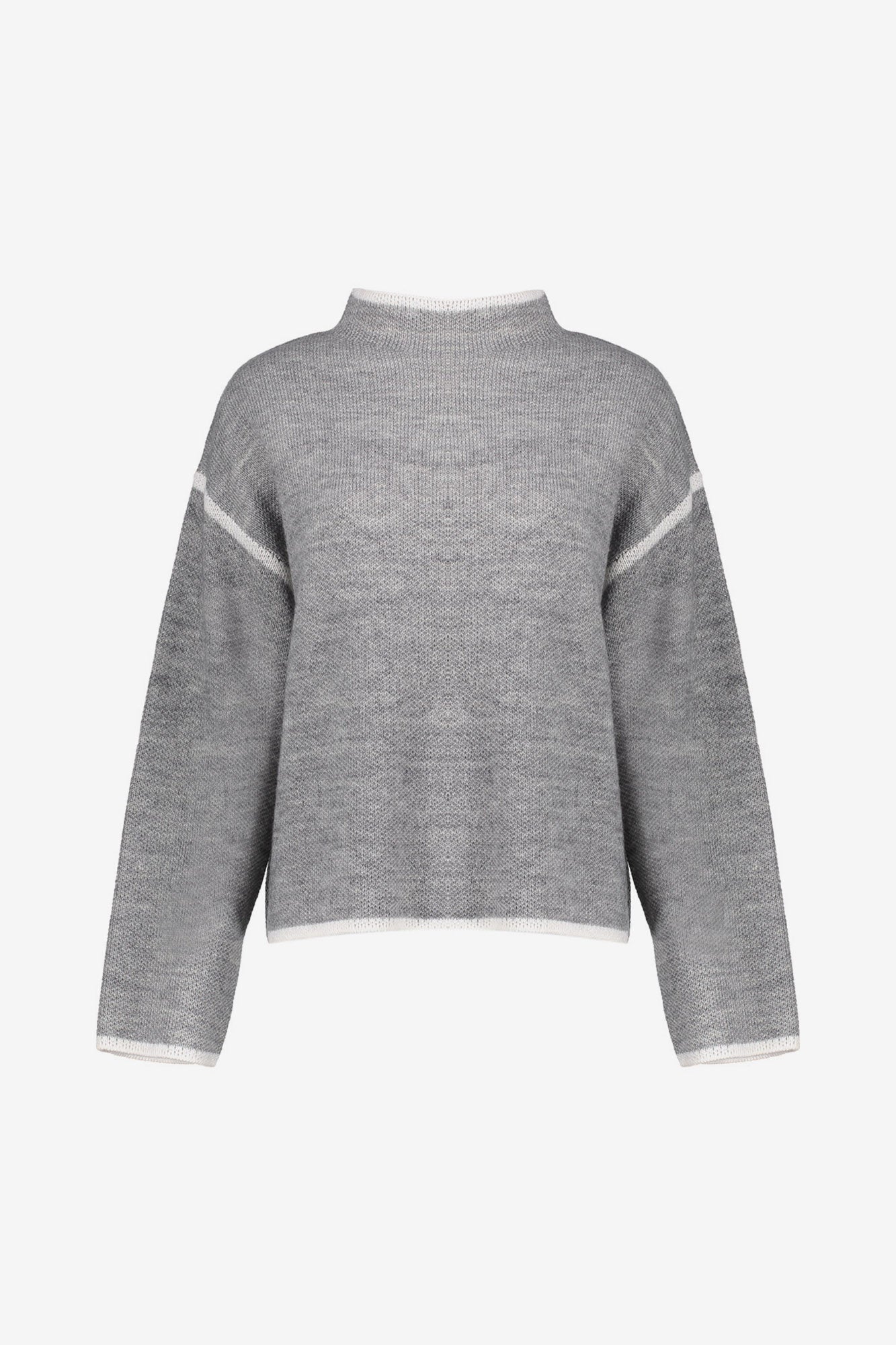 Geisha Damenstrickpullover in Grau mit Stehkragen und Kontrastdetails
