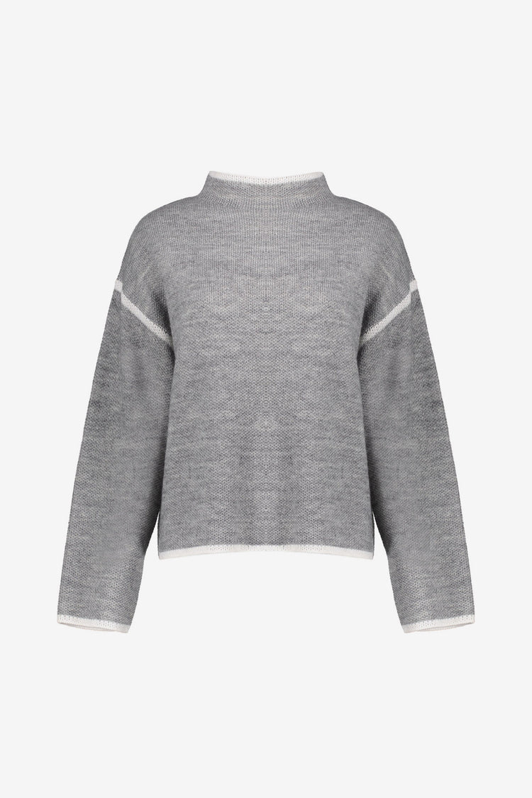 Geisha Damenstrickpullover in Grau mit Stehkragen und Kontrastdetails