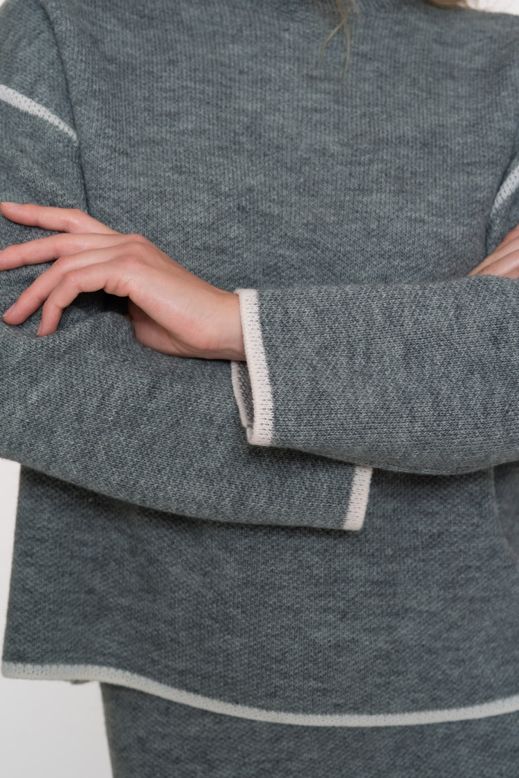 Geisha Damenstrickpullover in Grau mit Stehkragen und Kontrastdetails