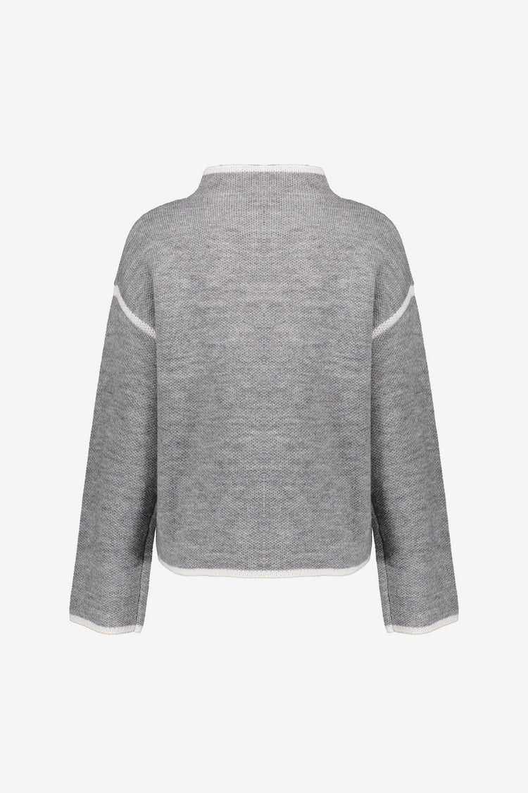 Geisha Damenstrickpullover in Grau mit Stehkragen und Kontrastdetails