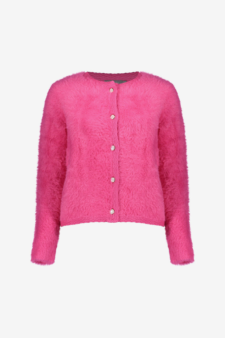 Geisha Damenflauschige Strickjacke mit Häkel-Details